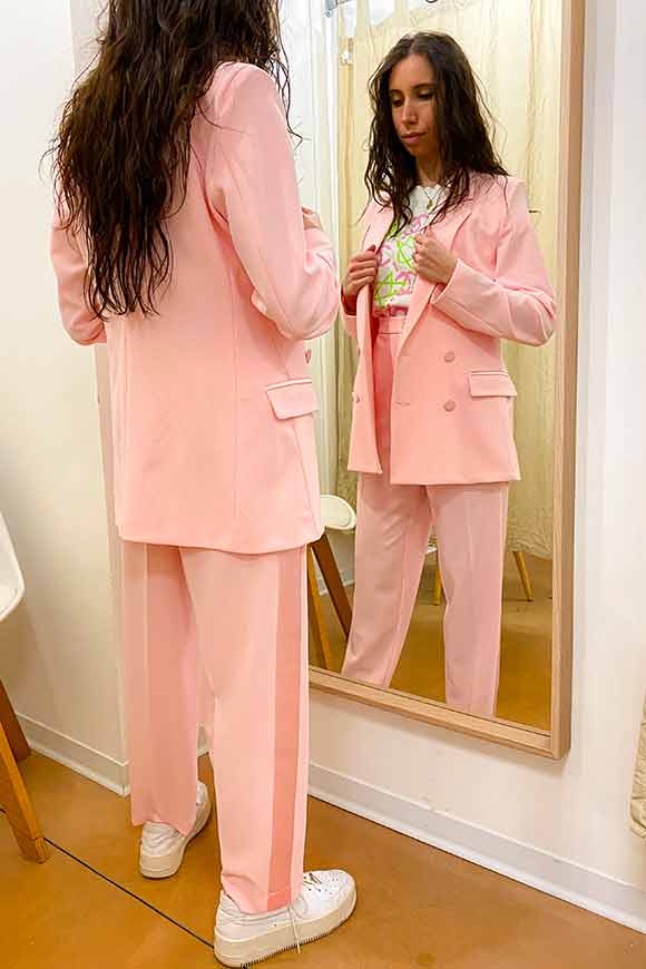 Vicolo - Pantaloni a sigaretta rosa baby con profili in raso