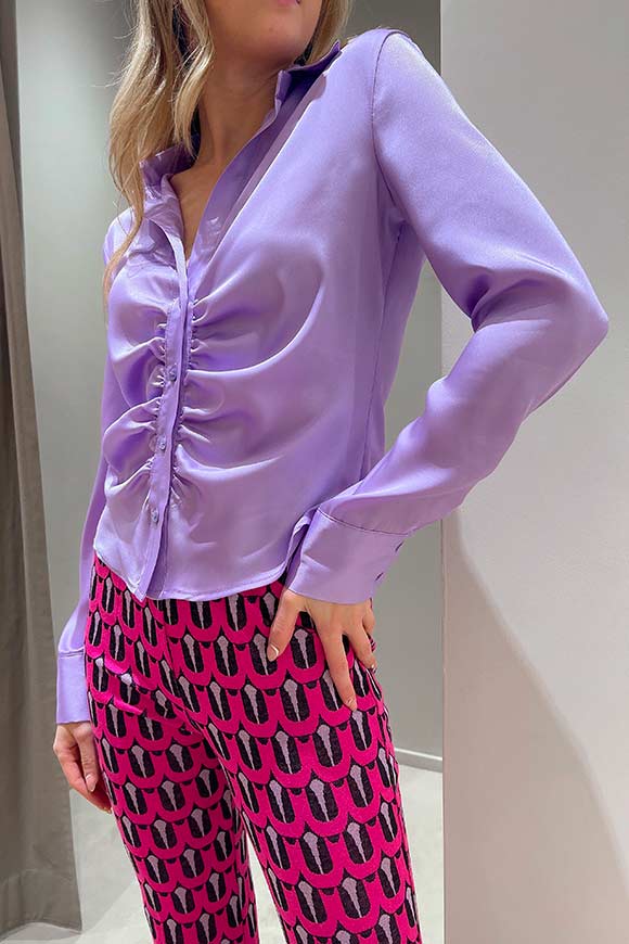 Vicolo - Camicia lilla arricciata con bottoncini