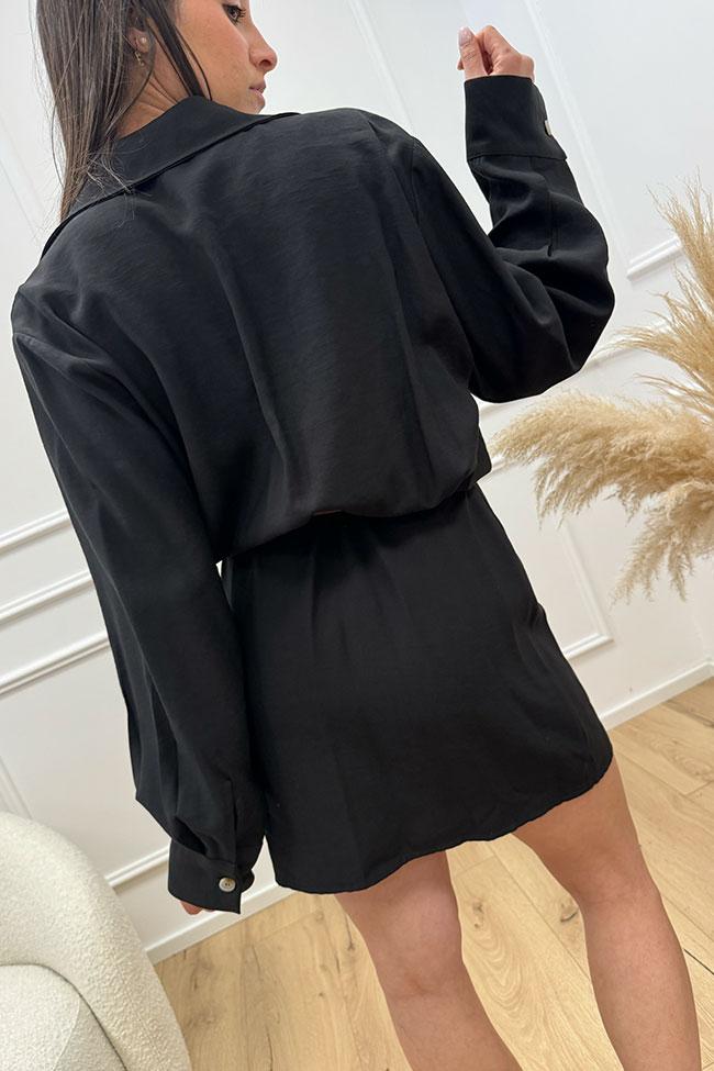 Haveone - Vestito nero stile portafoglio con cintura