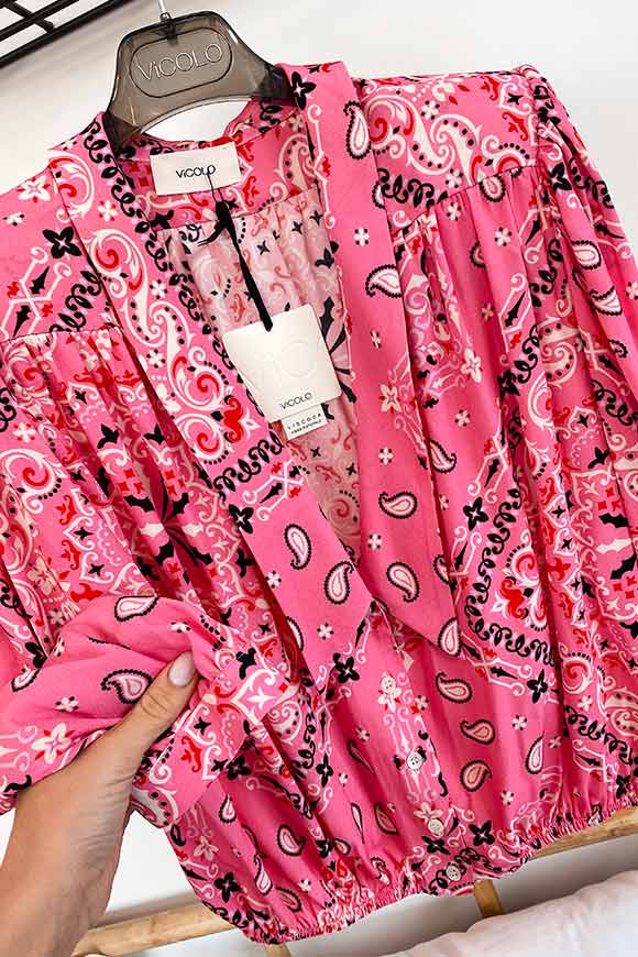 Vicolo - Camicia rosa bandana corta spalline imbottite