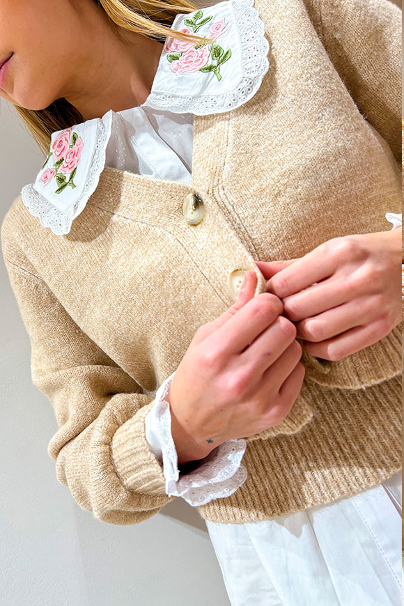 Glamorous - Beige cropped knit cardigan