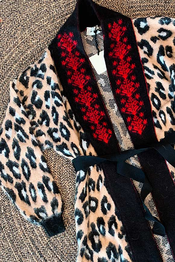 Vicolo - Poncho lungo leopardato con cintura