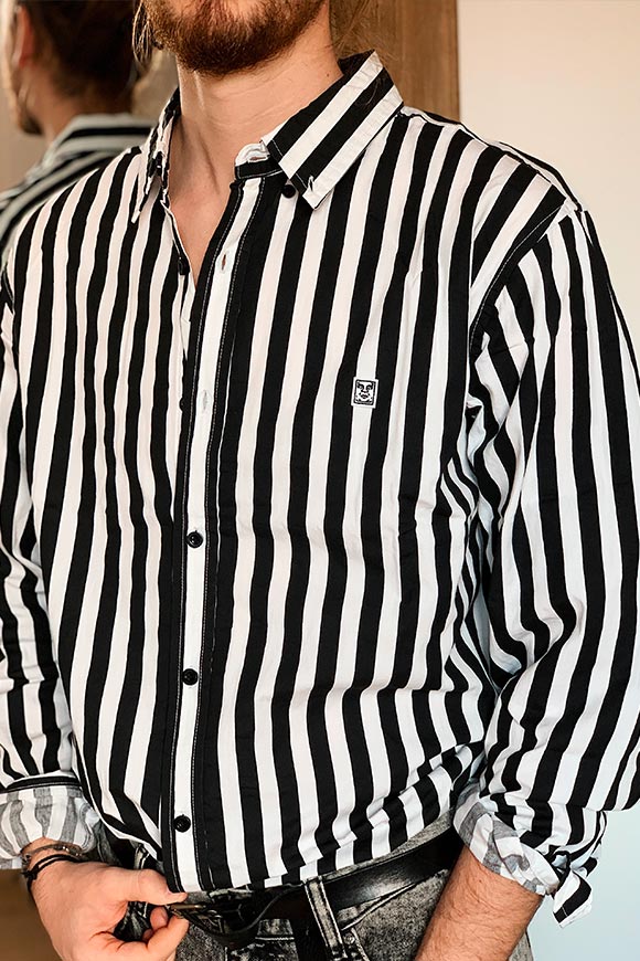 Obey - 89 Icon black and white striped shirt