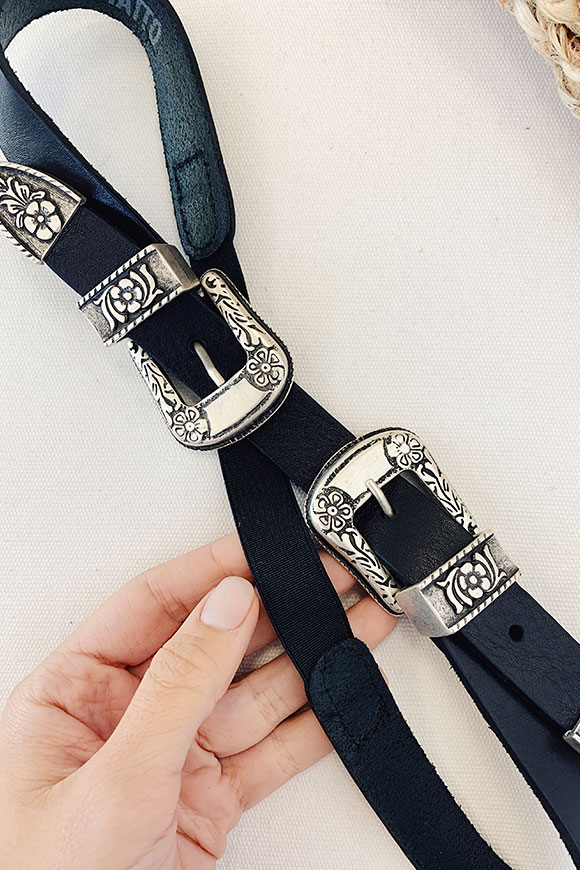 Kontatto - Black double belt with elastic buckle