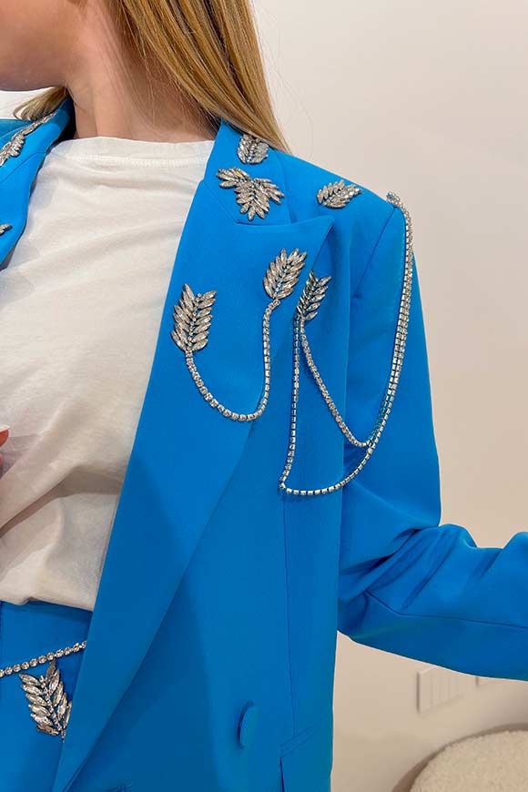 Vicolo - Double-breasted turquoise jacket with jewel details