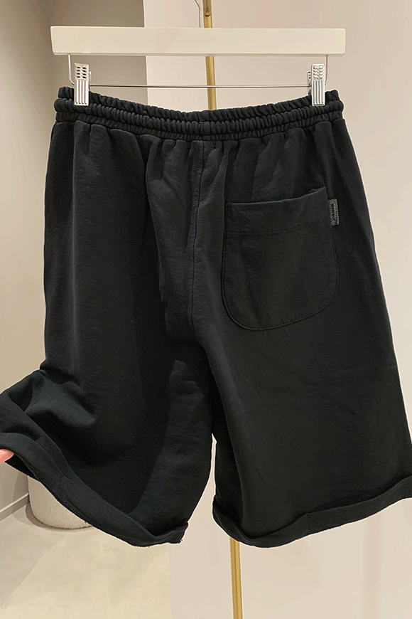 Berna - Black fleece bermuda shorts with turn-up