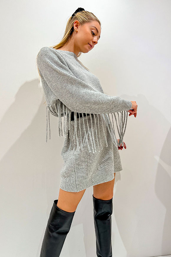 Vicolo - Gray ribbed dress with fringes