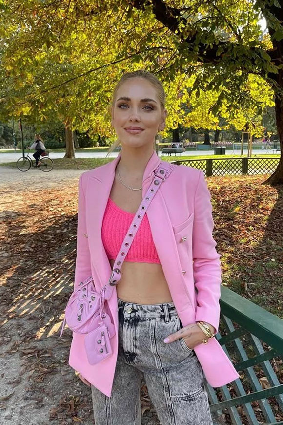 Vicolo - Double-breasted bubble pink jacket in jersey