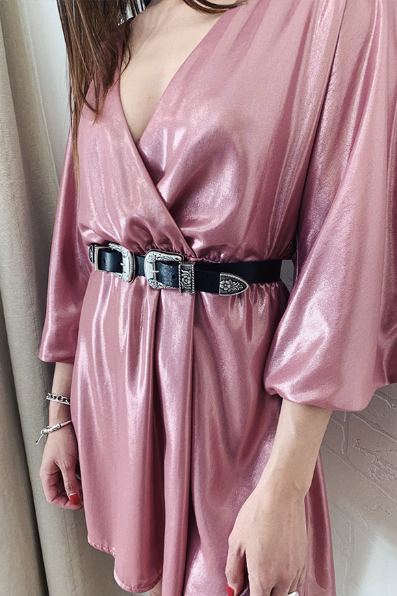 Kontatto - Woven pink metallic dress