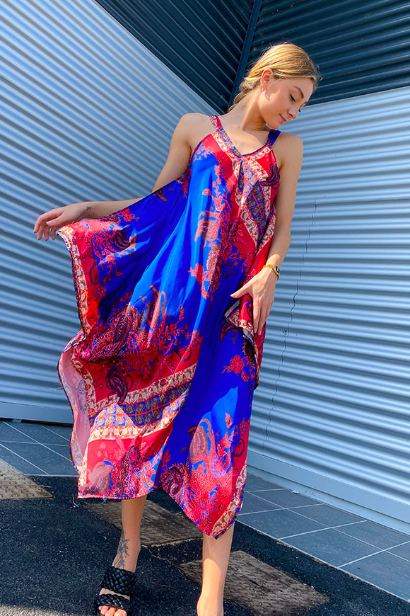 Vicolo - Blue and red cashmere print foulard dress