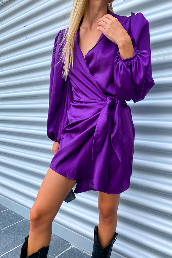 Vicolo - Purple satin wrap dress with knot