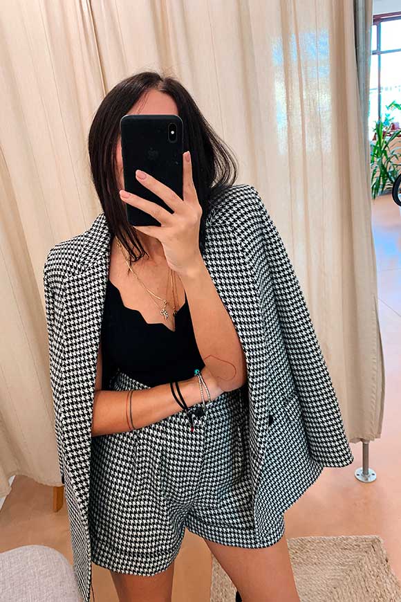Vicolo - Black and white houndstooth double-breasted jacket