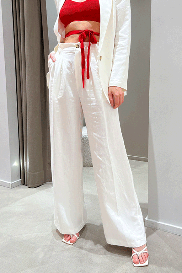 Vicolo - Pantaloni bianchi a palazzo wide leg in lino