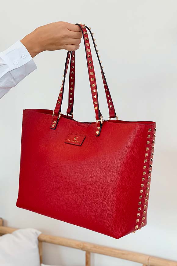 La Carrie - Red shopper bag with gold studs
