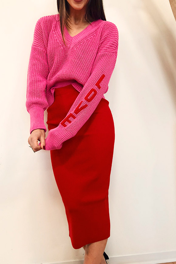Kontatto - Midi red knitted skirt