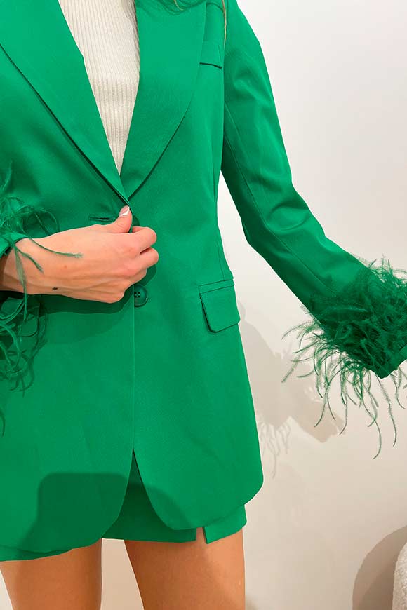Tensione In - Grass green jacket in cotton gabardine with feathers