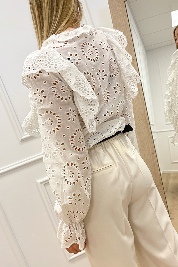 Haveone - Camicia bianca in sangallo e rouches
