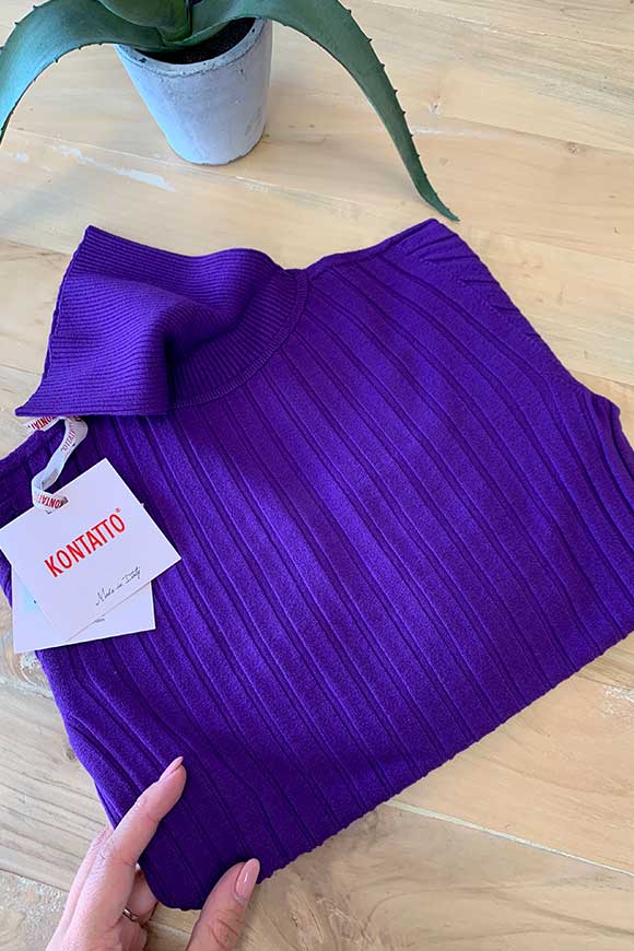 Kontatto - Purple wide ribbed turtleneck sweater