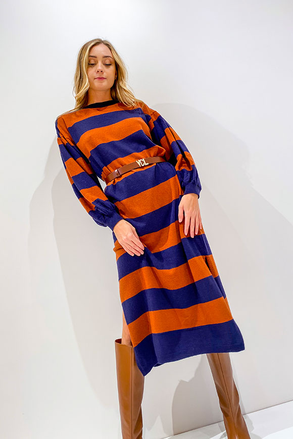 Vicolo - Knitted blue and camel midi dress