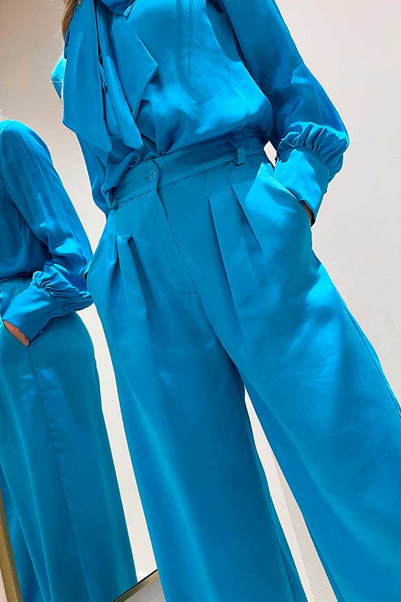 Tensione In - Wide fit turquoise palazzo trousers in satin