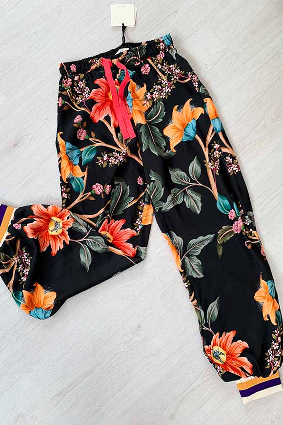 Vicolo - Floral trousers with cuffs