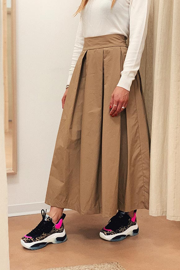 Vicolo - Beige long pleated wheel skirt