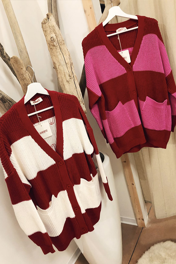 Kontatto - Striped cardigan white and red