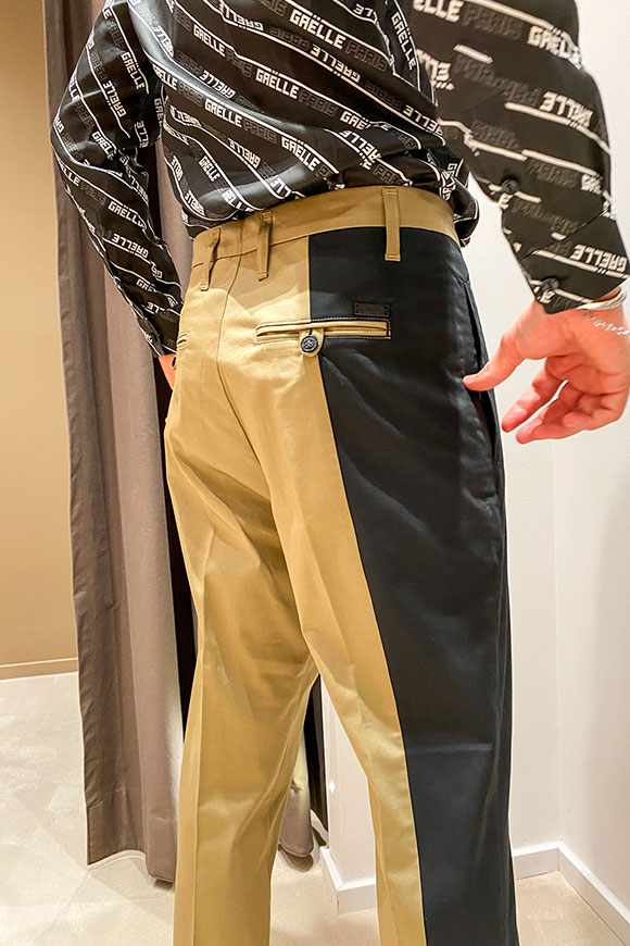 Gaelle - Beige wide band black trousers in elegant fabric
