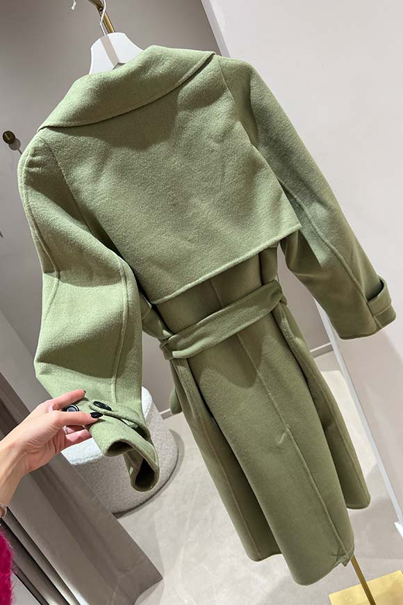 Vicolo - Cappotto handmade verde salvia con cintura