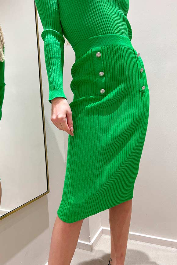 Vicolo - Grass green ribbed midi skirt with silver buttons
