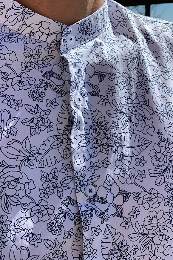 Gianni Lupo - Camicia coreana bianca con fantasia a fiori
