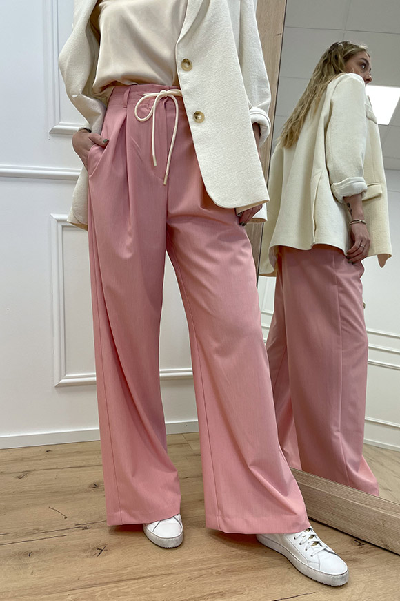 Vicolo - Pantaloni rosa a palazzo con coulisse