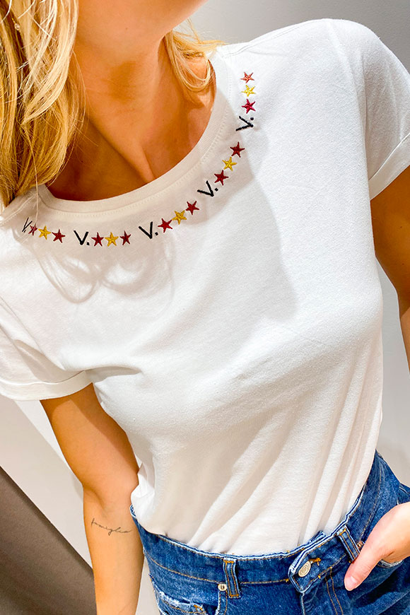 Vicolo - T shirt basica bianca stampa stelline girocollo