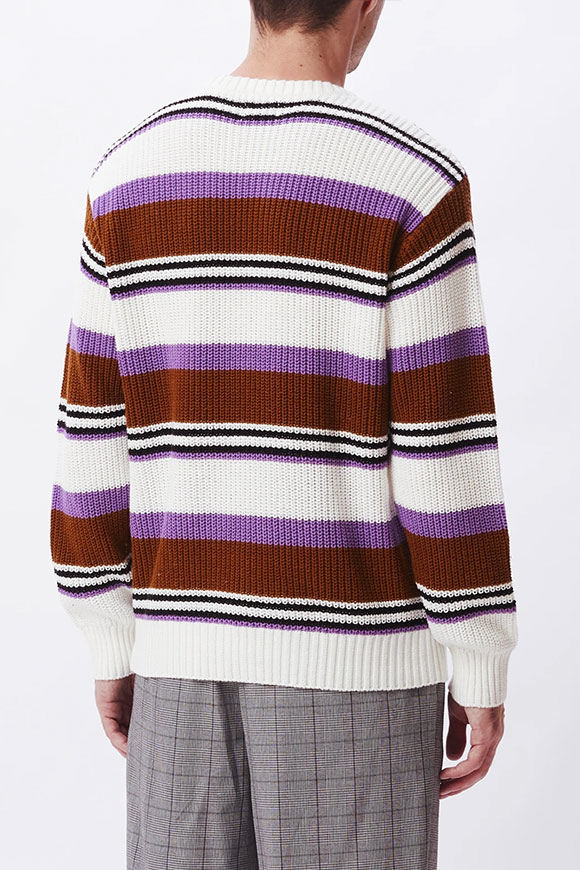 Obey - White, chocolate, purple and black striped sweater