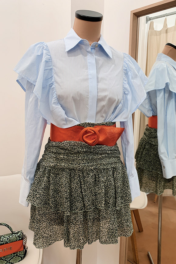 Vicolo - Light blue striped shirt with ruffles