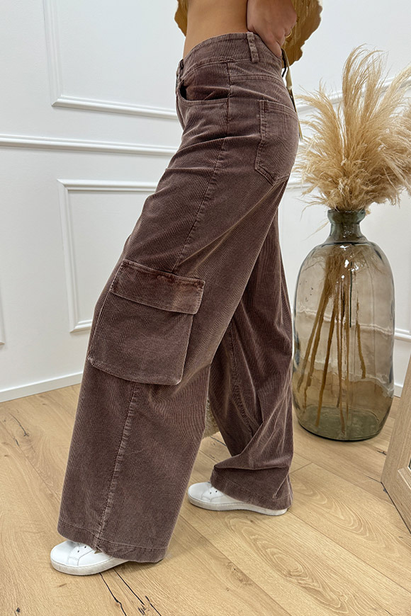 Haveone - Pantaloni cargo rosa antico in velluto