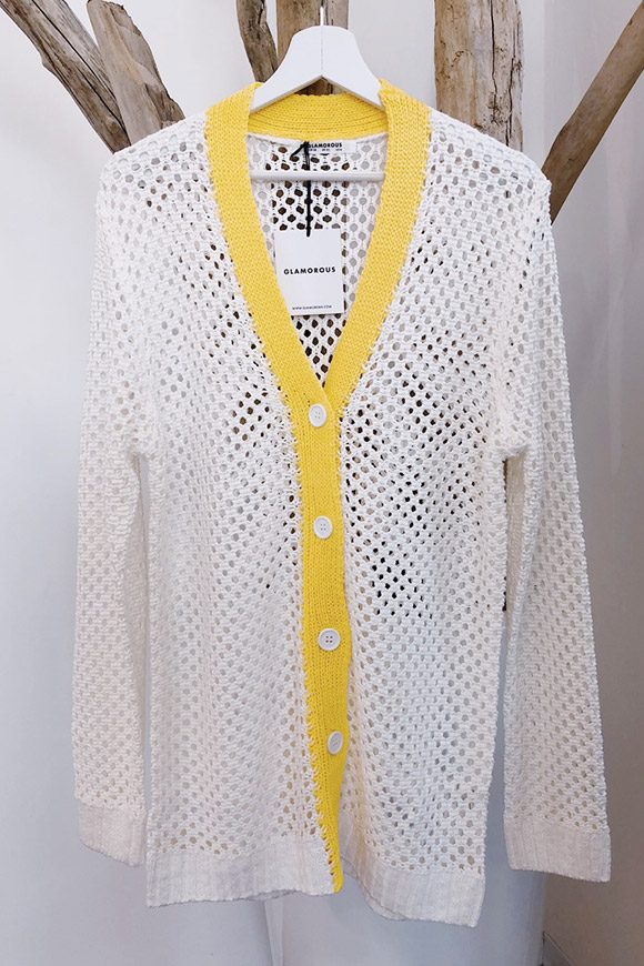 Glamorous - White cardigan with large yellow knit edges