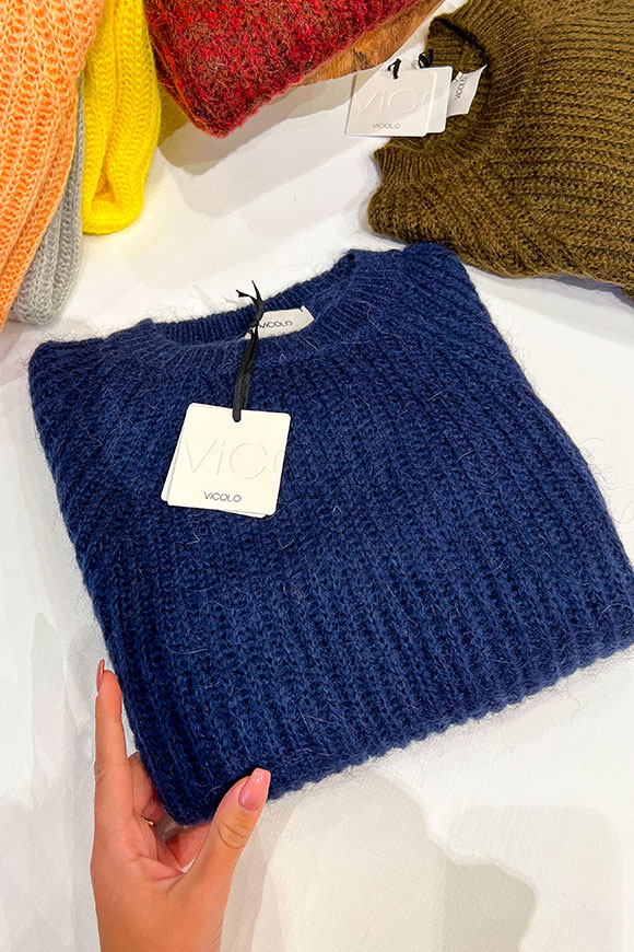 Vicolo - Navy blue English knit sweater in mohair blend