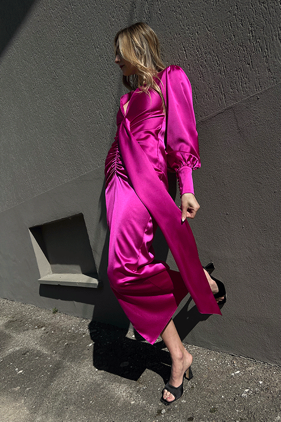 Actualee - Long fuchsia dress with drapery on the front