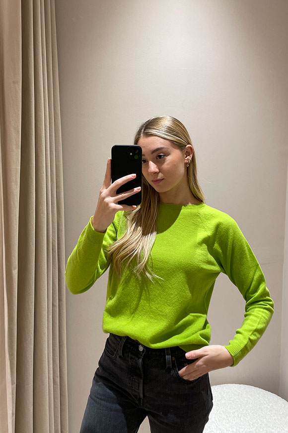 Kontatto - Acid green crewneck sweater in wool and cashmere blend
