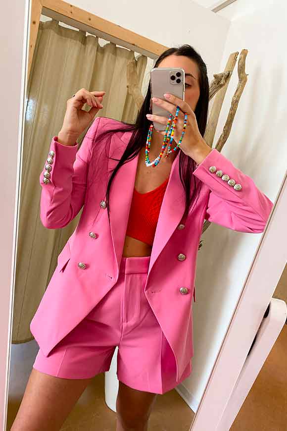 Vicolo - Structured double-breasted bubble pink jacket