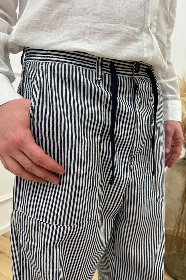 Anerkjendt - Pantaloni rigati blu e bianchi in canvas