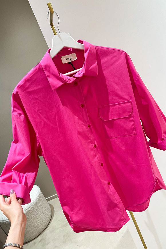 Vicolo - Camicia rosa in cotone con taschino