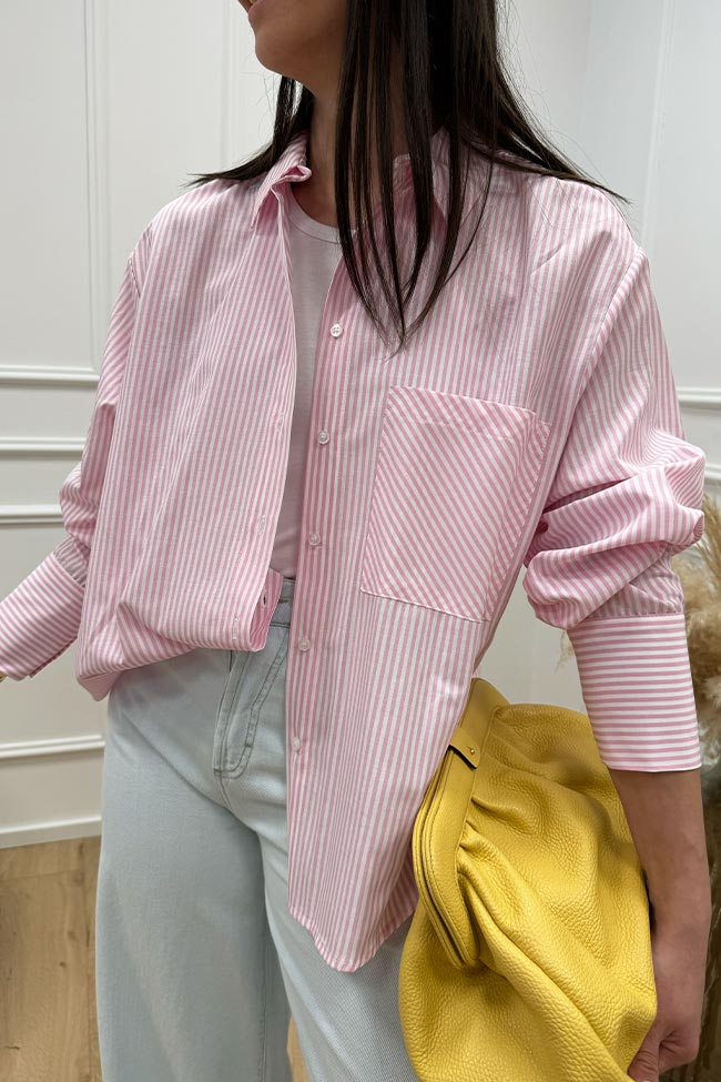 Haveone - Camicia rigata rosa e bianca in cotone
