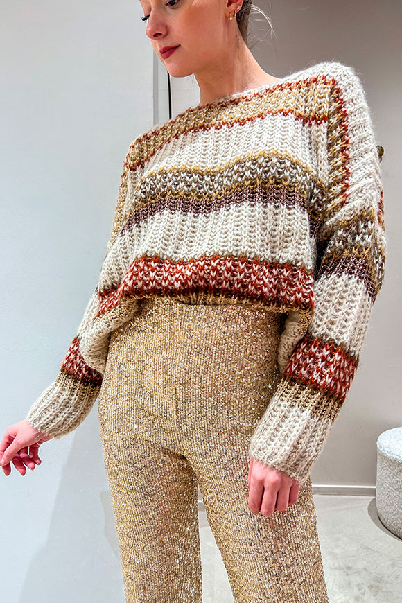 Dixie - Rust striped butter sweater with lamé thread