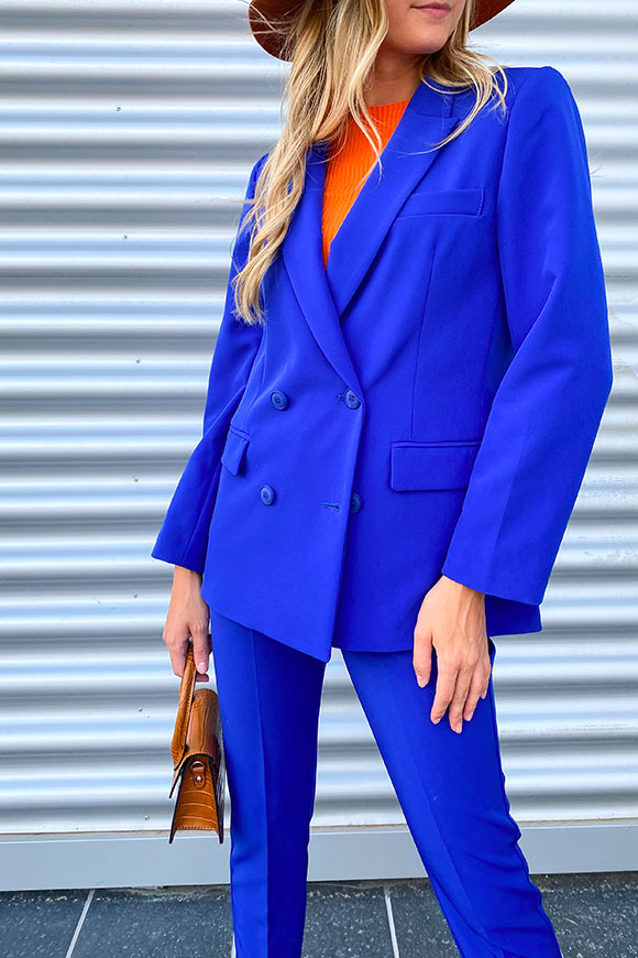 Dixie - Double-breasted royal blue jacket in technical fabric