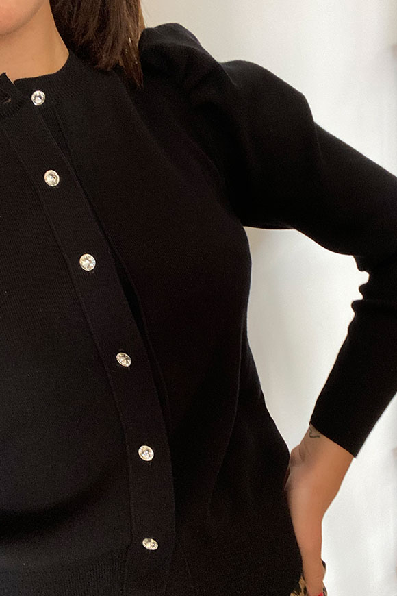Vicolo - Black cardigan with jewel buttons and curled shoulder straps