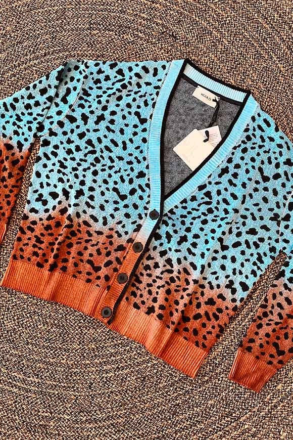 Vicolo - Cardigan leopardato sfumato ruggine e azzurro