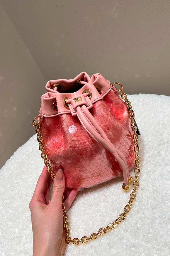 La Carrie - Borsa a secchiello rosa mini in paillettes