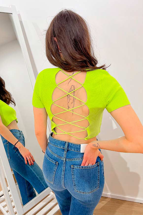 Vicolo - Acid green knitted top with interlacing on the back